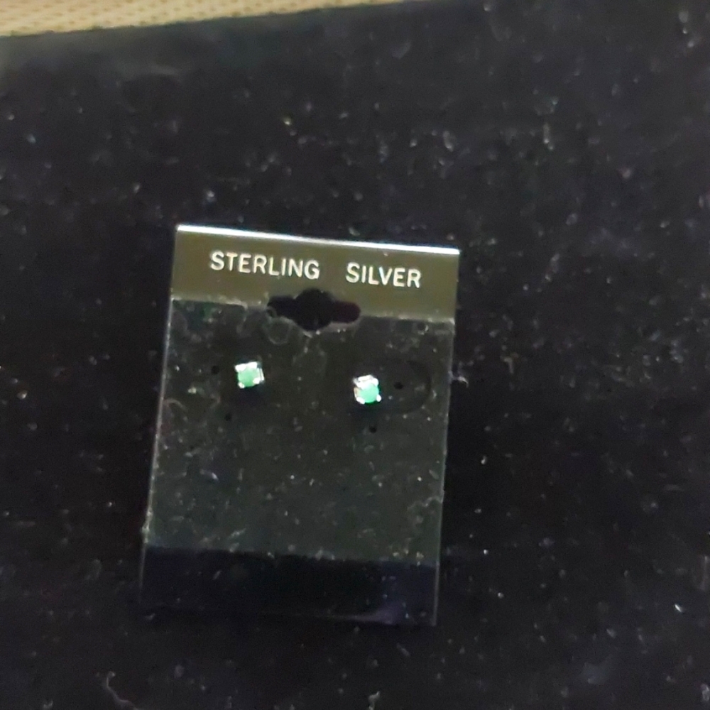 14K White Gold Plated 0.16 Carat Sterling Silver Genuine Emerald Earrings